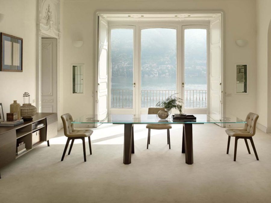 Bontempi Aron Dining Table Glass w/ Spess Oak - Image 2