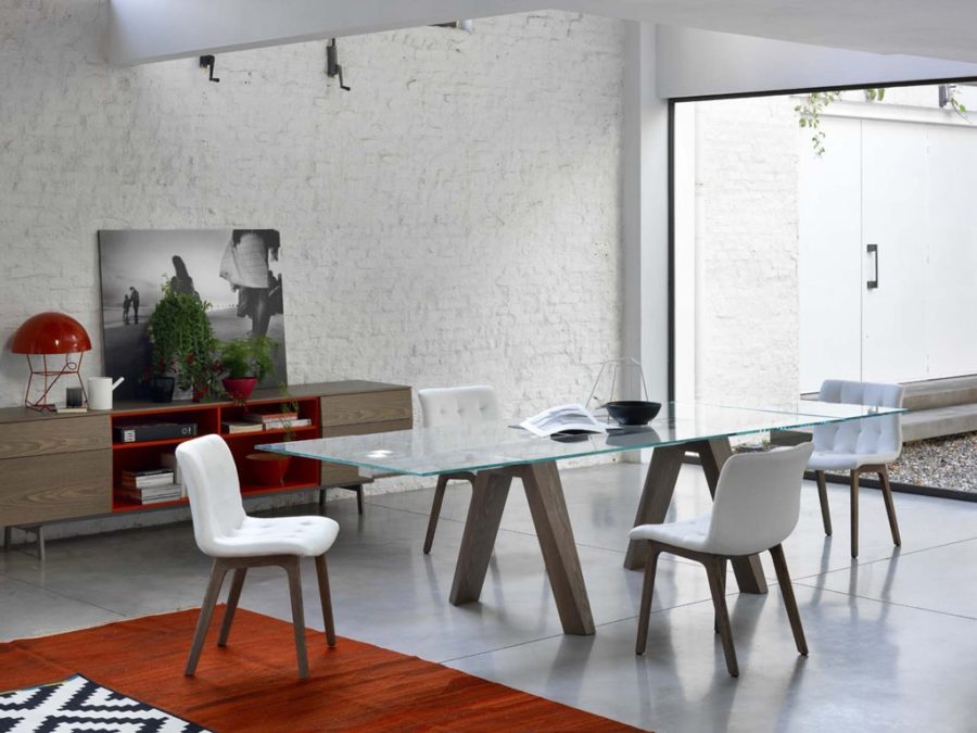 Bontempi Aron Dining Table Glass w/ Spess Oak - Image 3