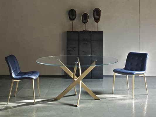 Bontempi Barone Table Round Transparent Glass Gold Finish