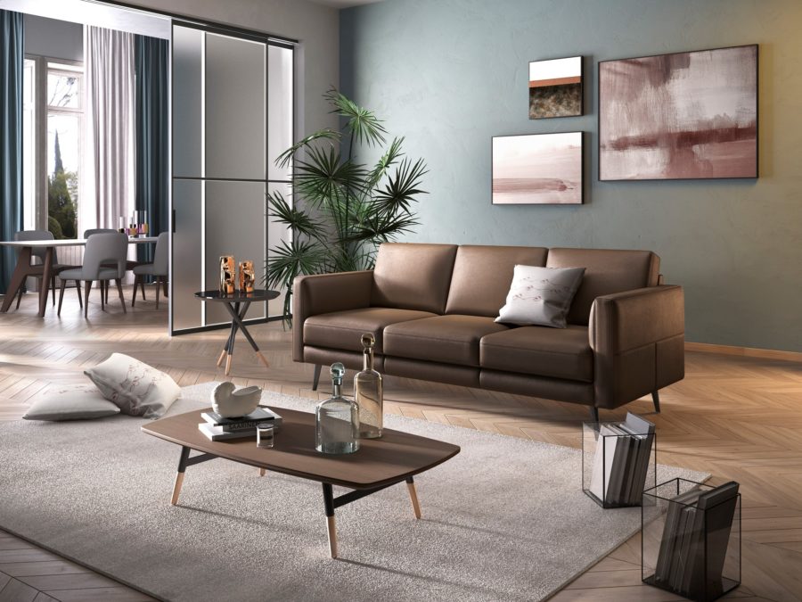 C092 Destrezza sofa brandy color room view