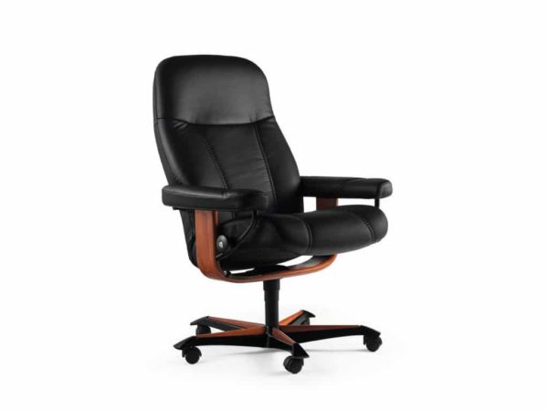 Stressless Consul Home Office Chair Walnut Wood Base and Black Batick Leather