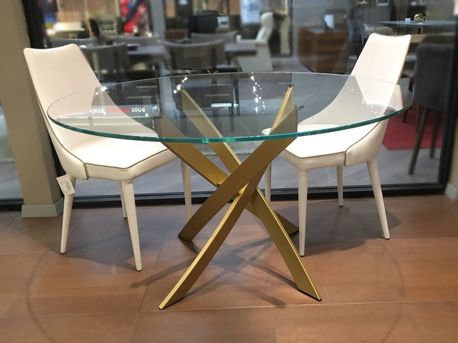 Bontempi Barone Table Round Transparent Glass Gold Finish