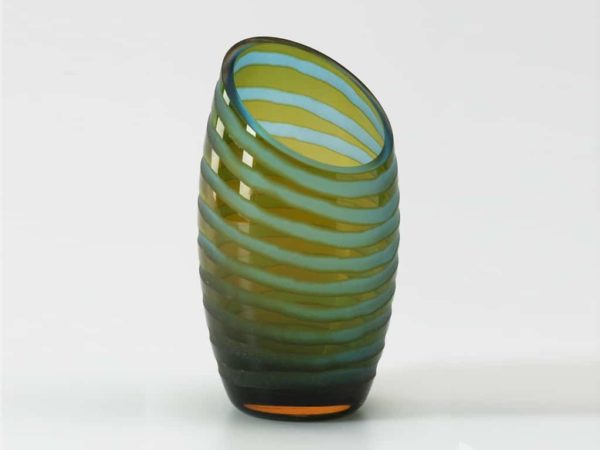 Cyan Angle Cut Etched Vase SM