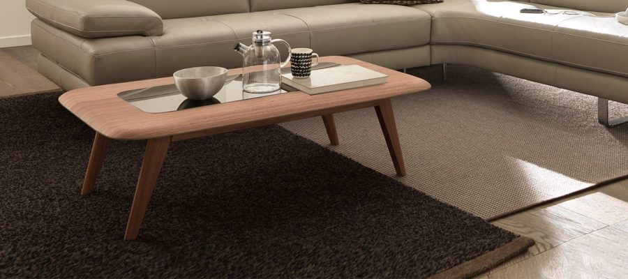 natuzzi editions chianti rectangular central table with glass top walnut finish room view