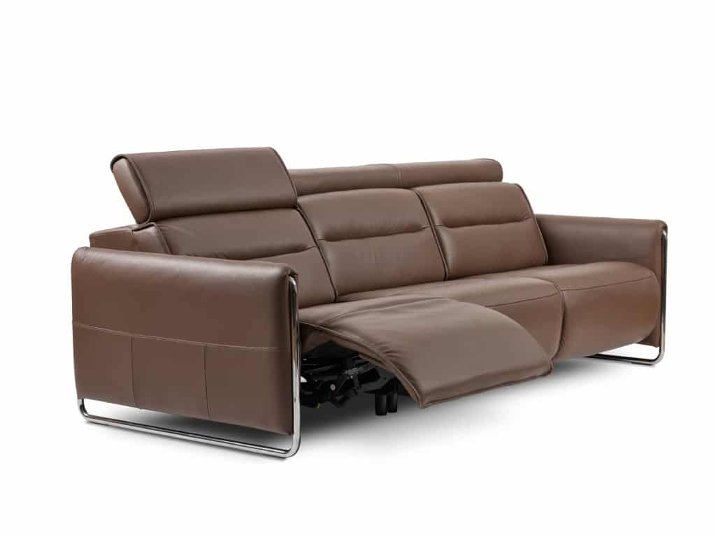 stressless emily 3-seat sofa with reclining function in paloma leather chestnut color and metal chrome finish