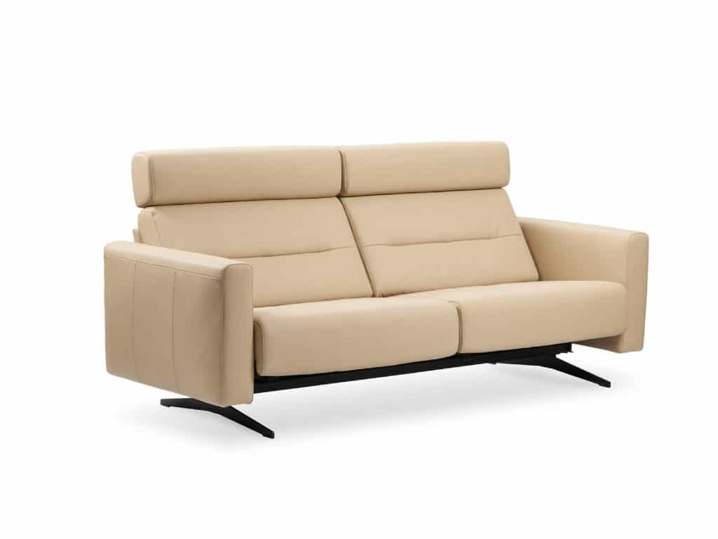 stressless stella 2,5-Seat sofa in Paloma leather Beige color and wide armrest and black leg finish