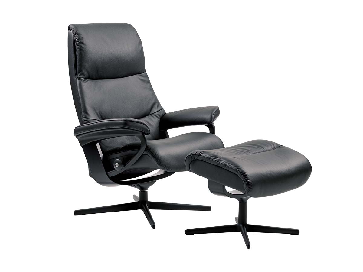 Stressless View Recliner with Cross Base in Batick Black