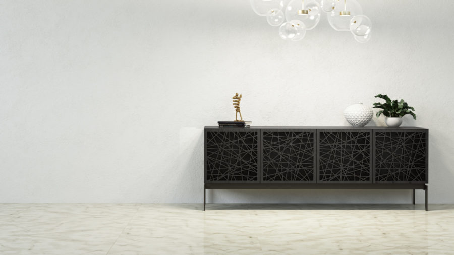 Elements 8779 Storage Console Ricochet Charcoal - partial room view