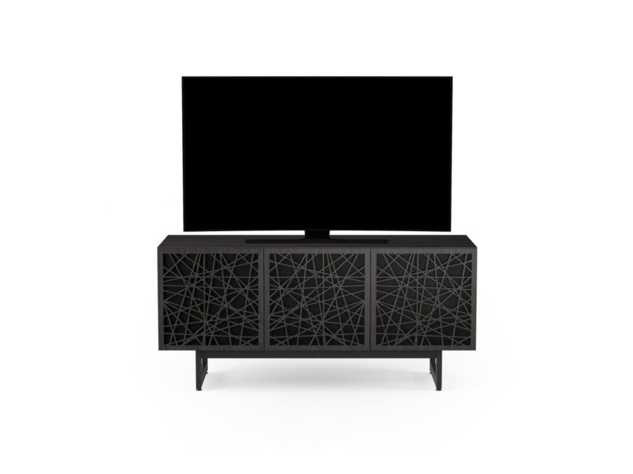 Elements Media Console 8777 BDI Ricochet Charcoal - front view with TV