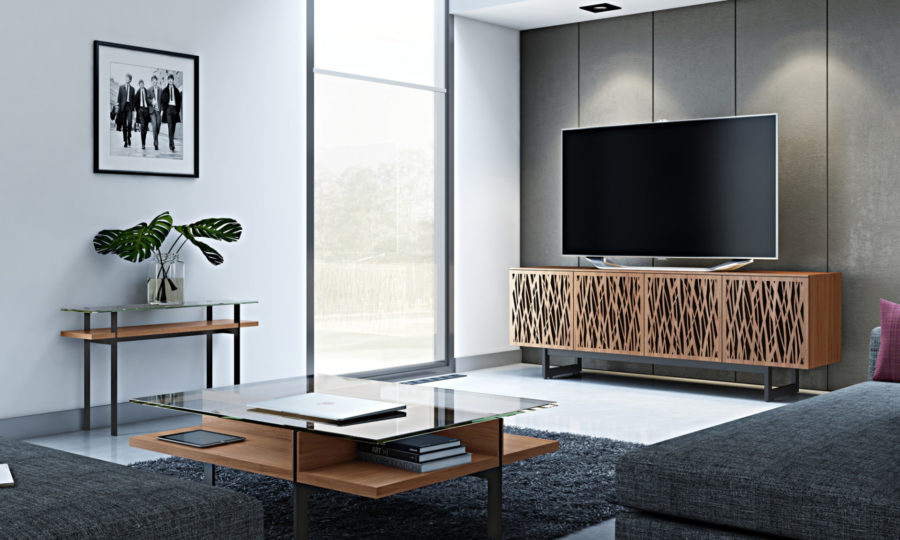 Elements 8779 Media Cabinet Wheat Natural Walnut - room view