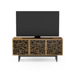 Elements Media Console 8777 BDI Ricochet Natural Walnut - front view with TV