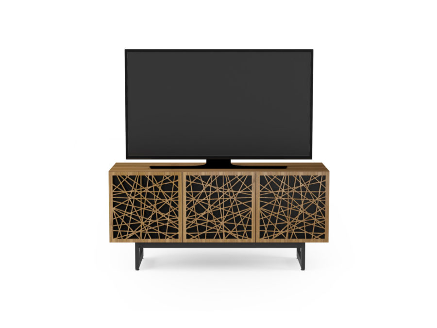 Elements Media Console 8777 BDI Ricochet Natural Walnut - front view with TV