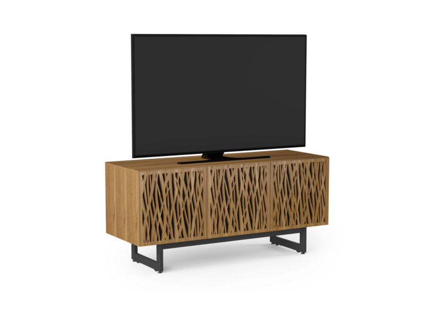 Elements 8777 Media Console Wheat Natural Walnut - side view with TV