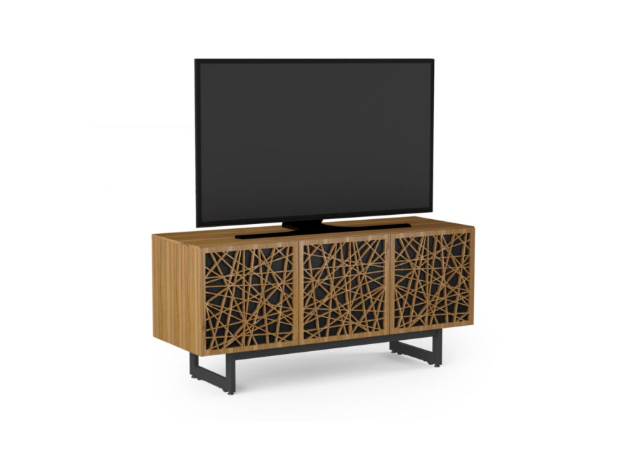 Elements Media Console 8777 BDI Ricochet Natural Walnut - side view with TV