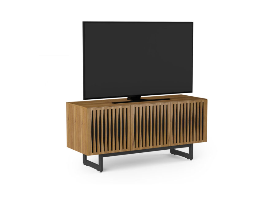 Elements 8777 Media Console Tempo Natural Walnut - side view with TV