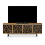 Elements 8779 Media Console Ricochet Natural Walnut - front view with TV