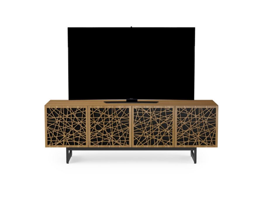 Elements 8779 Media Console Ricochet Natural Walnut - front view with TV