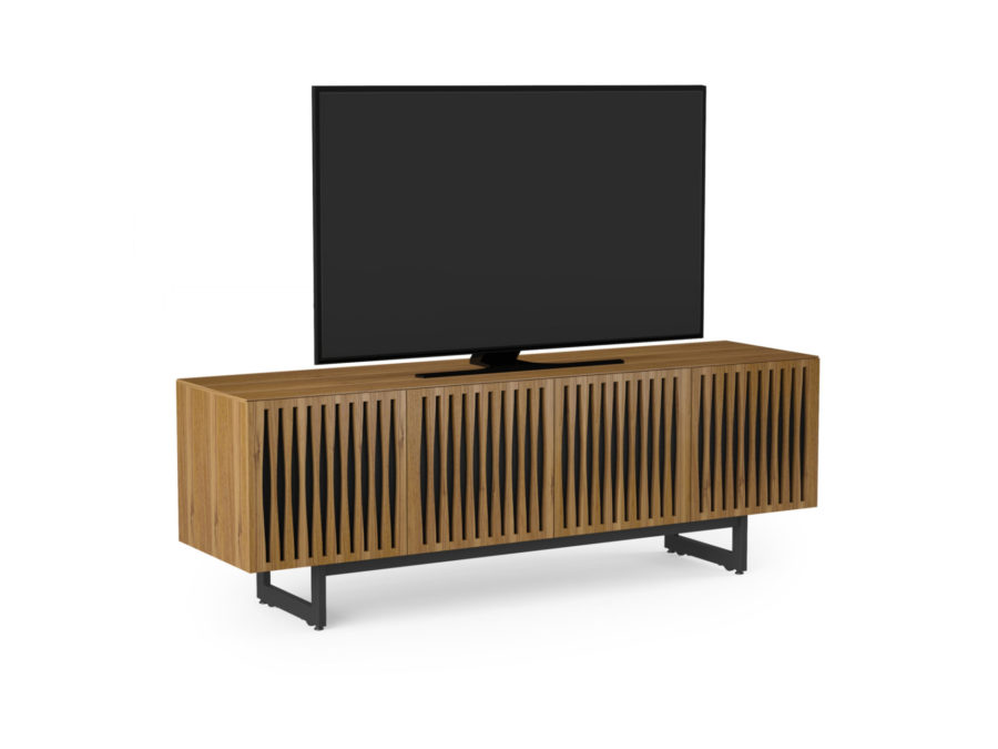 Elements 8779 Media Console Tempo Natural Walnut - side view with TV