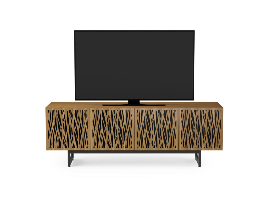 Elements 8779 Media Console Wheat Natural Walnut - front view with TV