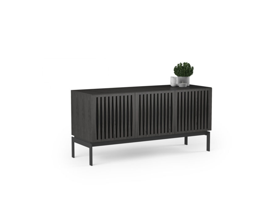 Elements Storage Console 8777 BDI Tempo Charcoal - side view with accessories
