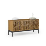 Elements Storage Console 8777 BDI Wheat Walnut - side view with accessories