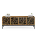 Elements 8779 Storage Console Ricochet Natural Walnut - front view with accessories
