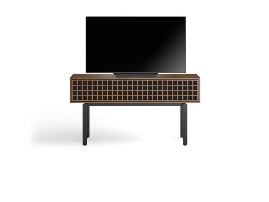 Interval 61 Media Console 7246 BDI Natural Walnut - front view with TV