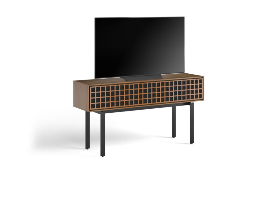 Interval 61 Media Console 7246 BDI Natural Walnut - side view with TV