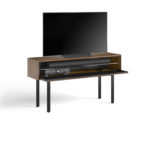 Interval 61 Media Console 7246 BDI Natural Walnut - side view with TV door open