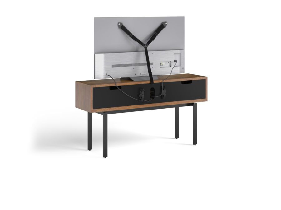 Interval 61 Media Console 7246 BDI Natural Walnut - rear view with TV