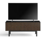 Interval 66 Media Cabinet 7247 BDI Ebonized Ash / Natural Walnut - front view with TV
