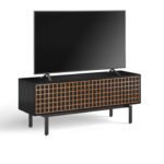 Interval 66 Media Cabinet 7247 BDI Ebonized Ash / Natural Walnut - side view with TV