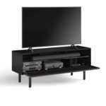 Interval 66 Media Cabinet 7247 BDI Ebonized Ash / Natural Walnut - open door with TV