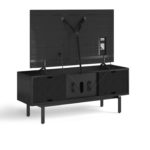 Interval 66 Media Cabinet 7247 BDI Ebonized Ash / Natural Walnut - rear view with TV