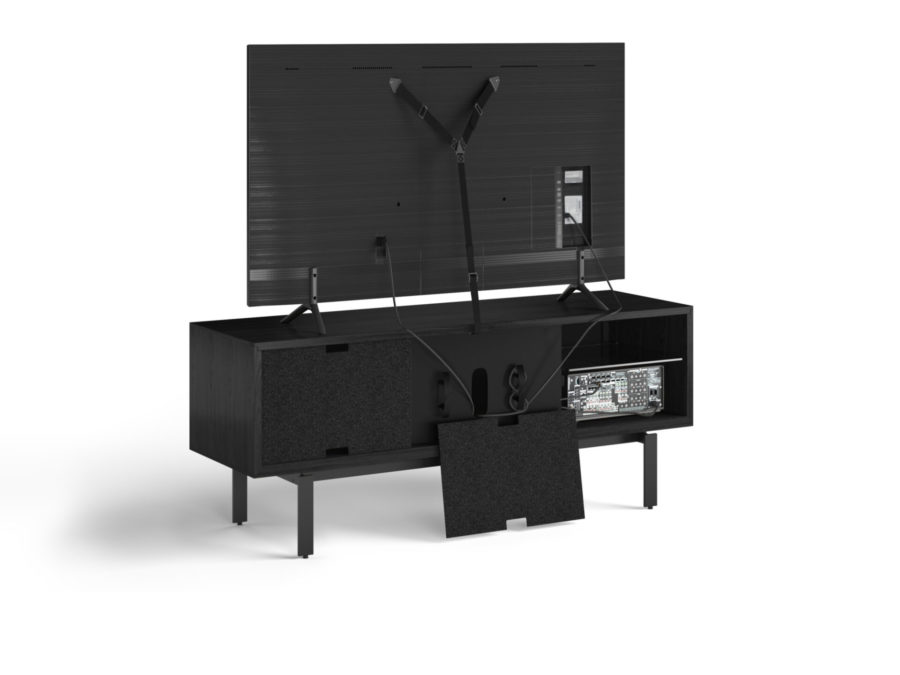 Interval 66 Media Cabinet 7247 BDI Ebonized Ash / Natural Walnut - rear view with removable shelf