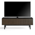 Interval 78 Media Console 7249 BDI Ebonized Ash / Natural Walnut - front view with TV