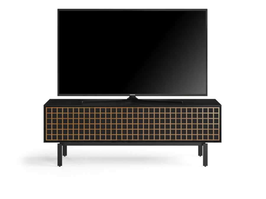 Interval 78 Media Console 7249 BDI Ebonized Ash / Natural Walnut - front view with TV