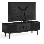 Interval 78 Media Console 7249 BDI Ebonized Ash / Natural Walnut - back view with TV