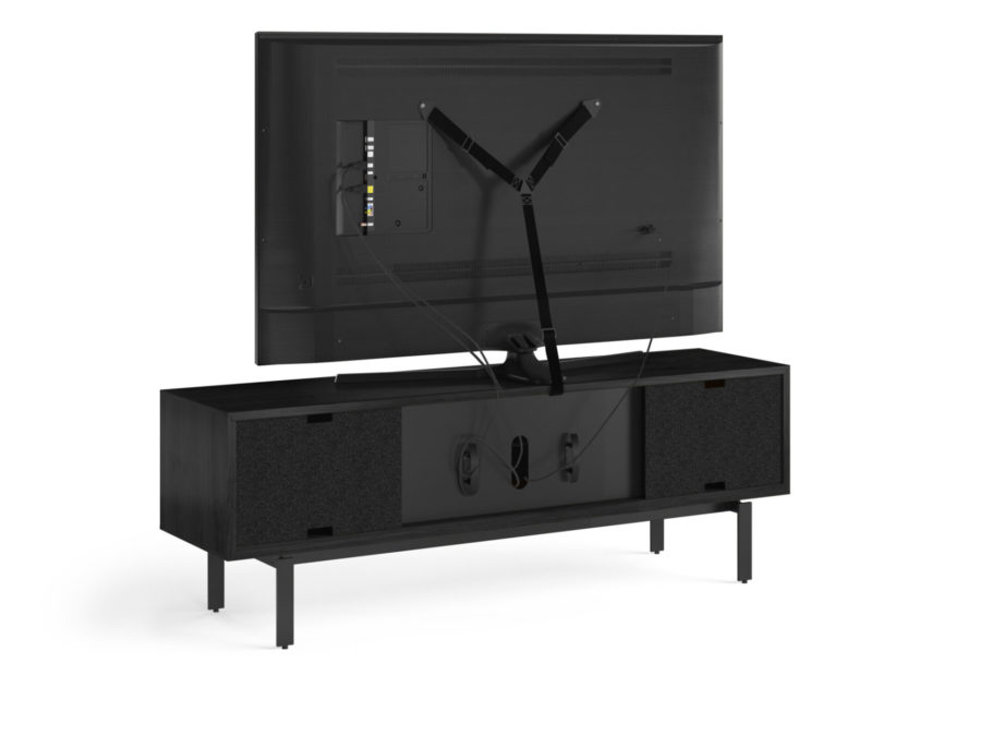 Interval 78 Media Console 7249 BDI Ebonized Ash / Natural Walnut - back view with TV