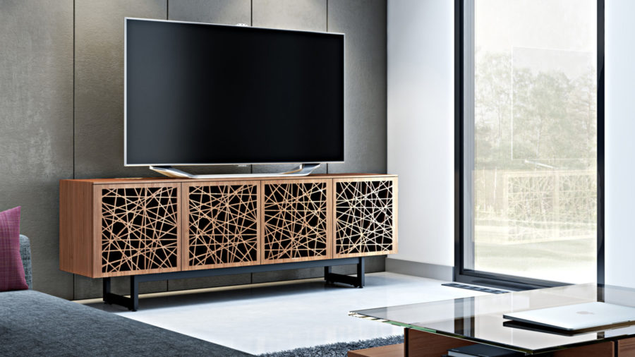 Elements 8779 Media Cabinet Ricochet Natural Walnut - partial room view