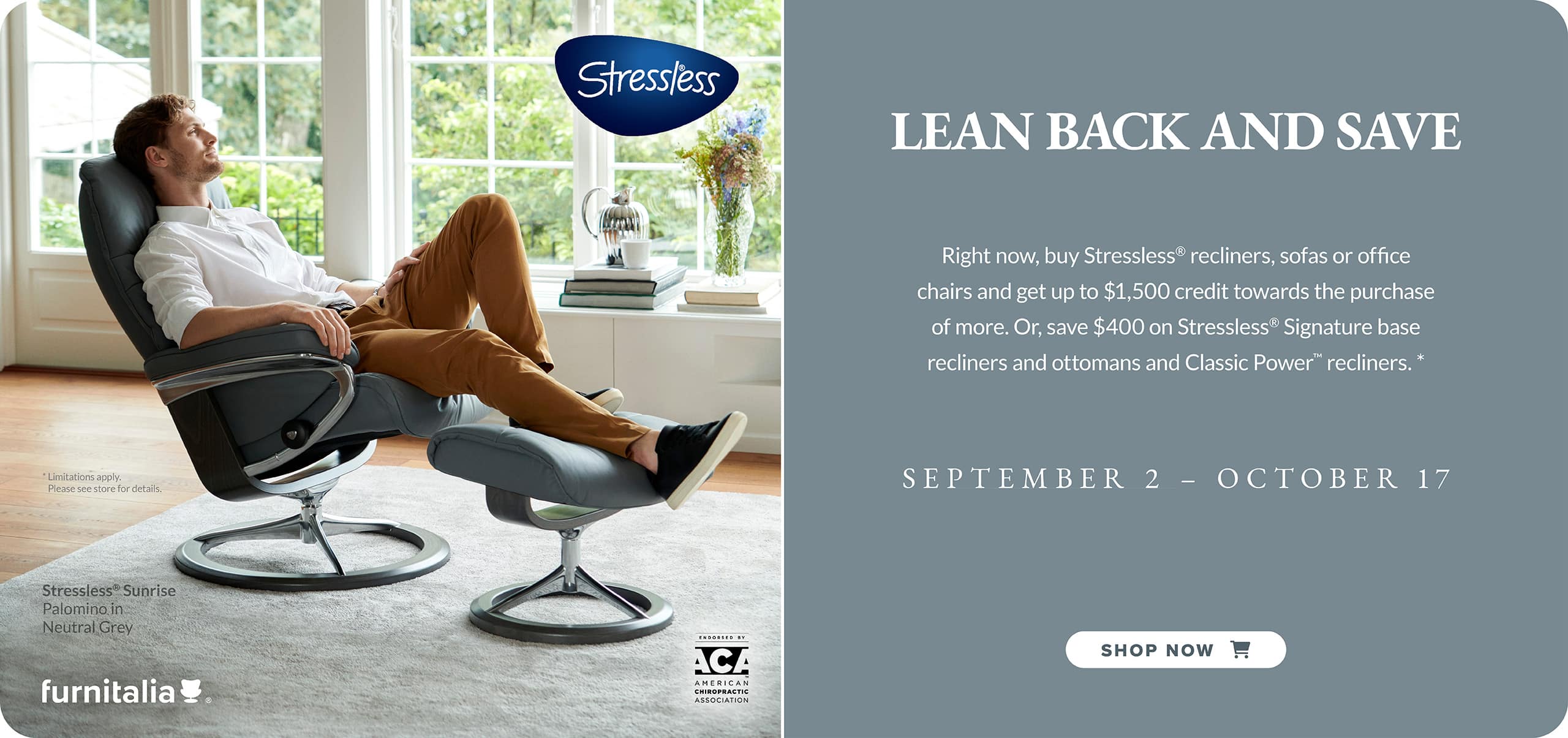 Stressless Promo: Get up to $1,500 Stressless Credit or save $400 on recliner