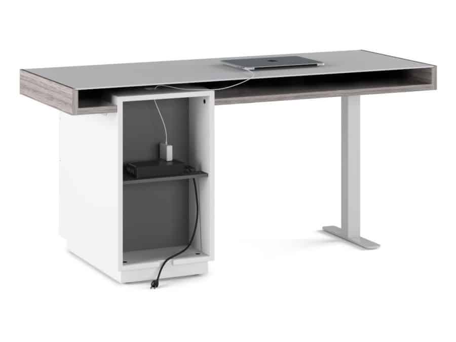 BDI 6241 Duo Desk with File storage grey - with open drawer