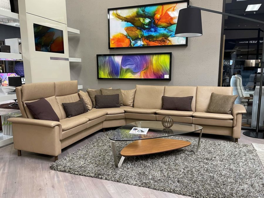 Stressless Aurora Sectional Sand - showroom view