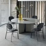 Bontempi - Magnum Round Table with Light Grey Velvet Matt Glass Top