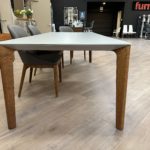 Bontempi-Versus Dining Table 20.54 - matt light grey glass top and walnut legs showroom view 3