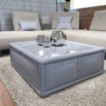 Estro Milano Windsor Ottoman Glass Top Ottoman Light Blue