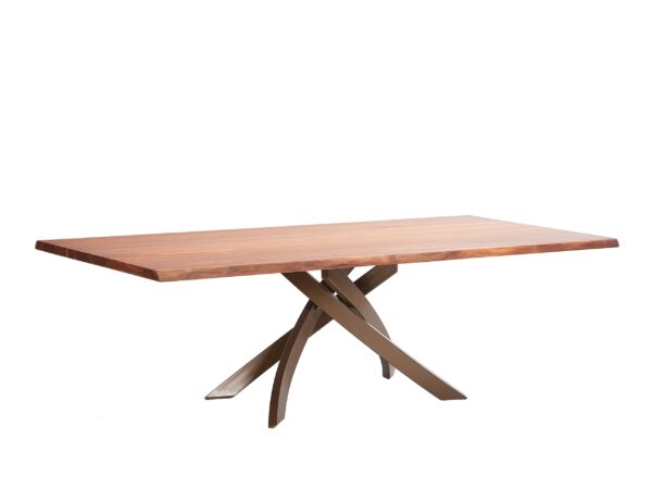 Bontempi Artistico Dining Table Walnut Top Lacquered Metal Legs - Angled View