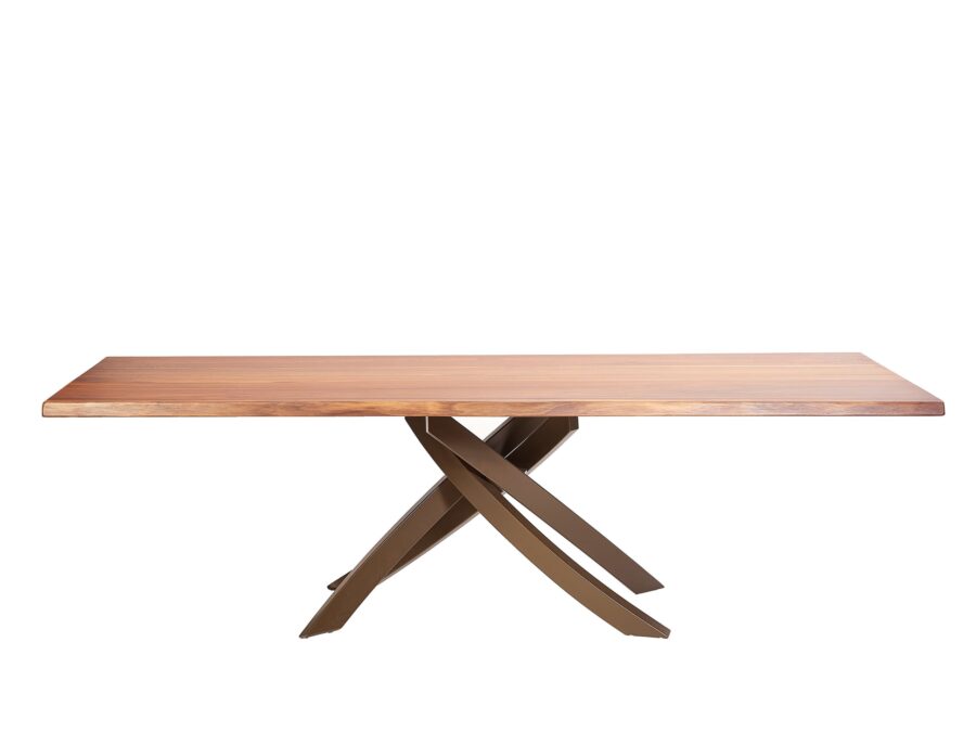 Bontempi Artistico Dining Table Walnut Top Lacquered Metal Legs - Front View