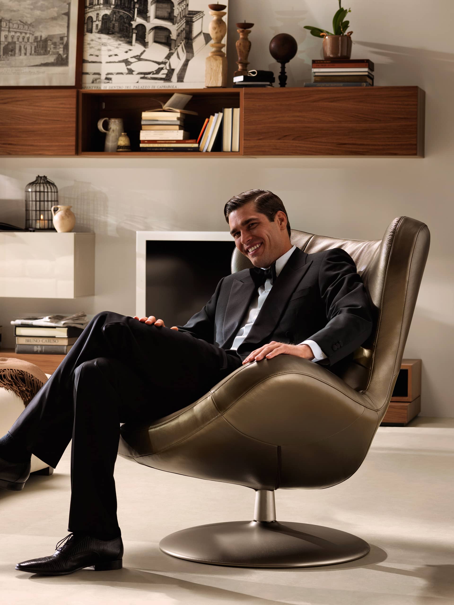 Natuzzi Italia Sound Swivel Armchair Warm Taupe Furnitalia