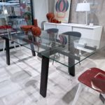 calligaris levante ext table clear glass and matt grey frame